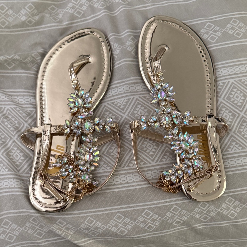 SHEIN Gold Jeweled T-Strap Women’s Sandals